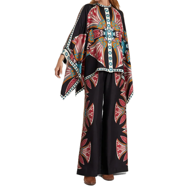 Women's Floral Print Top and Pants Two-Piece Set, Loose Fit Long Sleeve