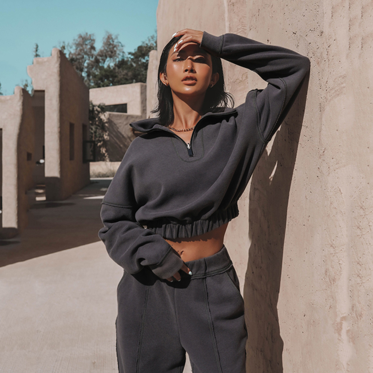 Women's Casual Sportswear Two-Piece Sweatsuit Set Solid Color Long Sleeve Long Pants