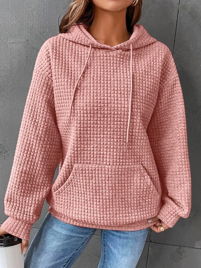 Women's Oversized Pullover Hoodie with Drawstring, Drop Shoulder, Kangaroo Pocket, Waffle Knit