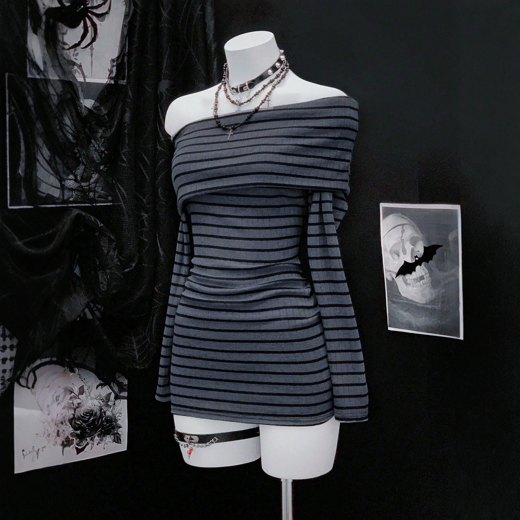 Striped Long-Sleeve Bodycon Mini Dress