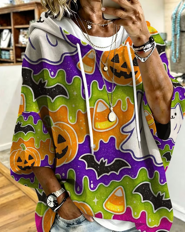 Women's Halloween Skull Pumpkin Print Casual Sweatshirt
