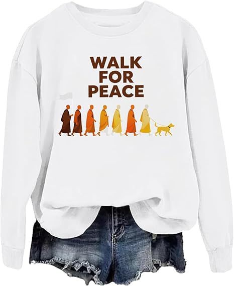 Women's Monk Light Dog Peace Print Crewneck Sweatshirt