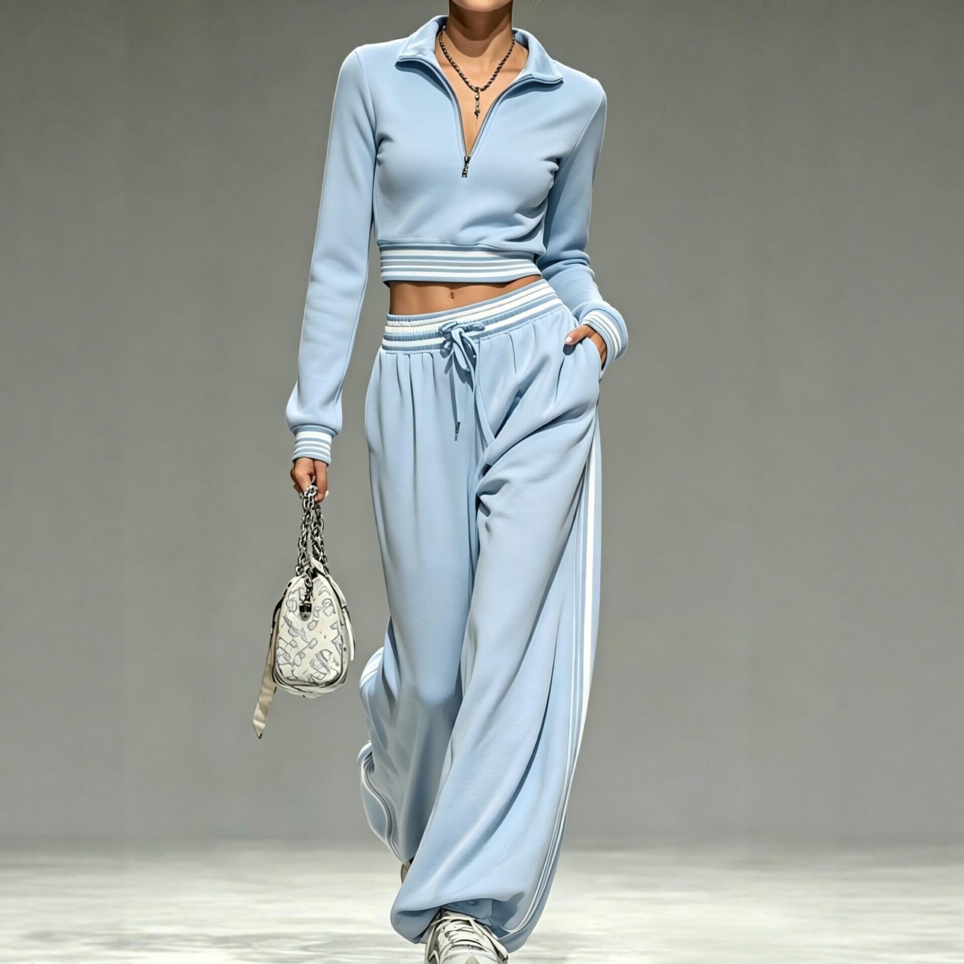 Striped Casual Two-Piece Sweatshirt Set for Women