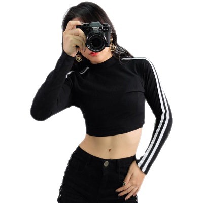 Women's Reversible Half-Turtleneck Cropped Long-Sleeve Sweatshirt
