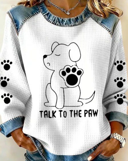 Women's Striped Paw Print Tribal Graphic Crewneck Sweatshirt