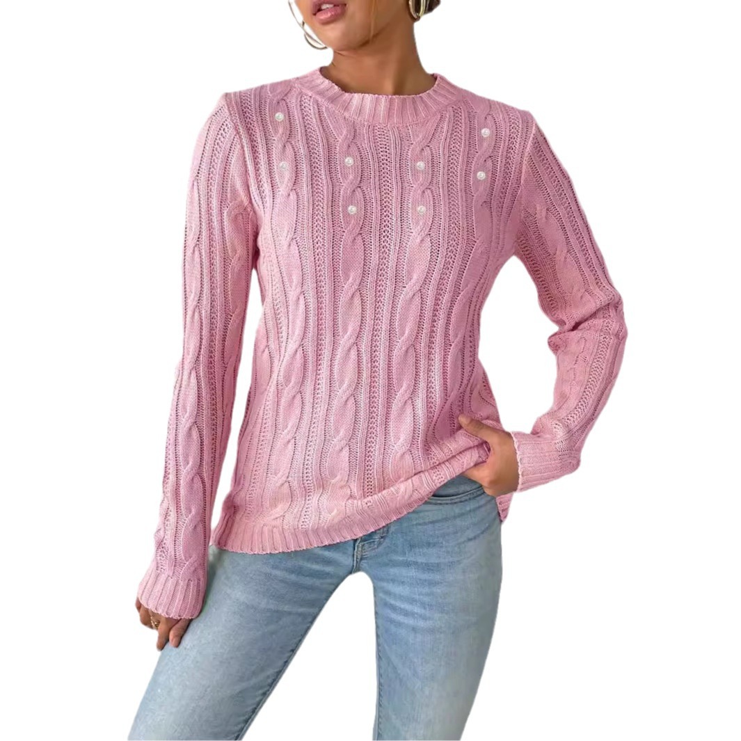 Women's Pearl Beaded Crewneck Knit Pullover Sweater