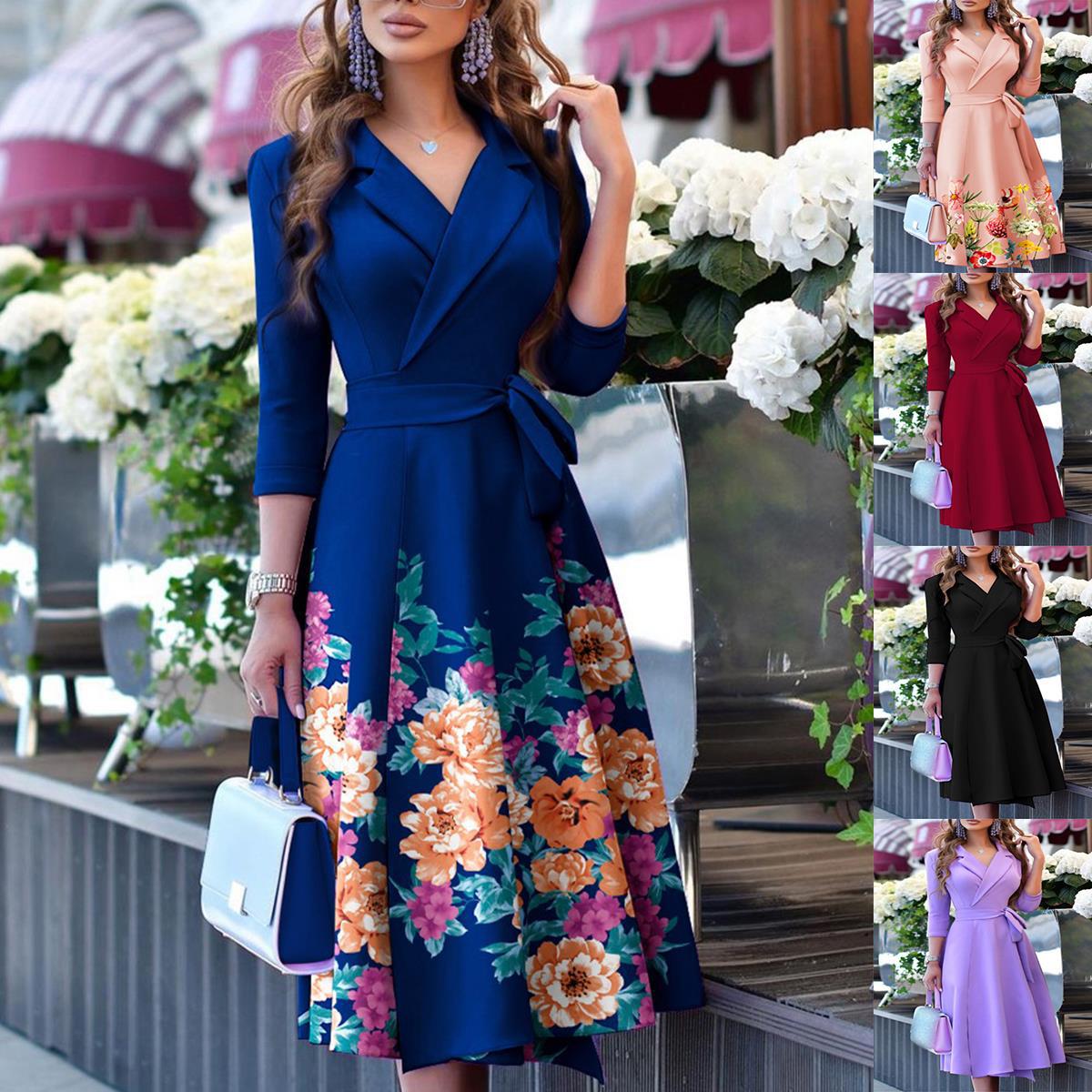 V-Neck Tie-Waist Floral Midi Dress
