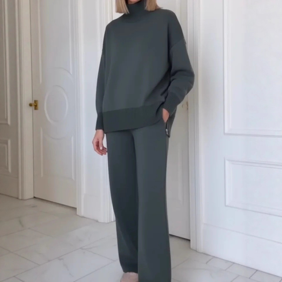 Women's Solid Color Casual Two-Piece Sweatshirt Set
