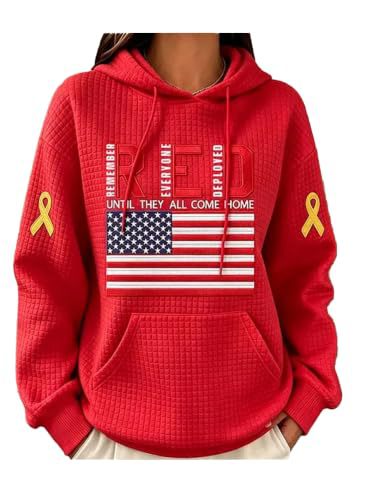 Women's Ribbon American Flag Print Casual Hoodie