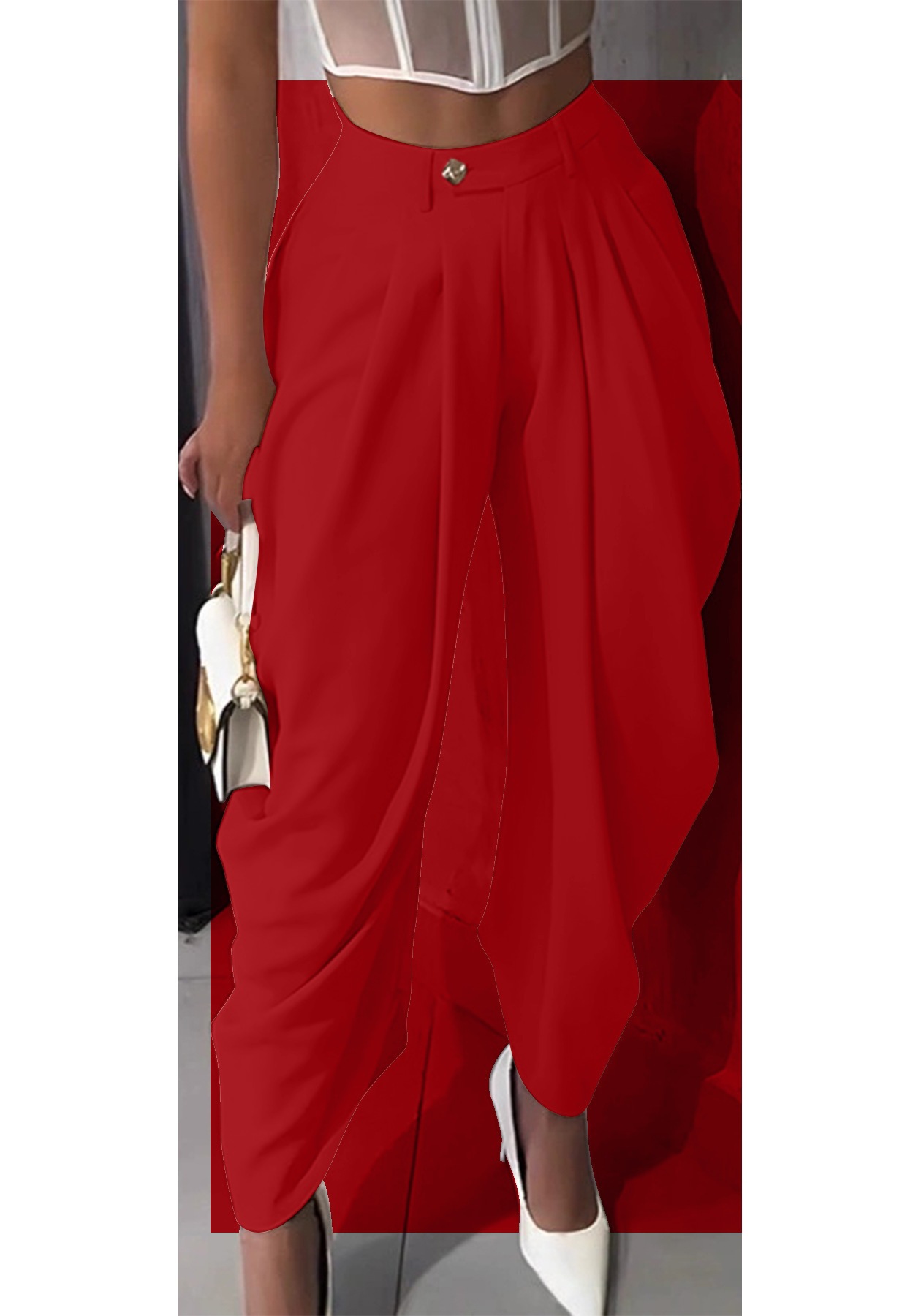 High-Waist Asymmetric Twist Pleated Harem Pants