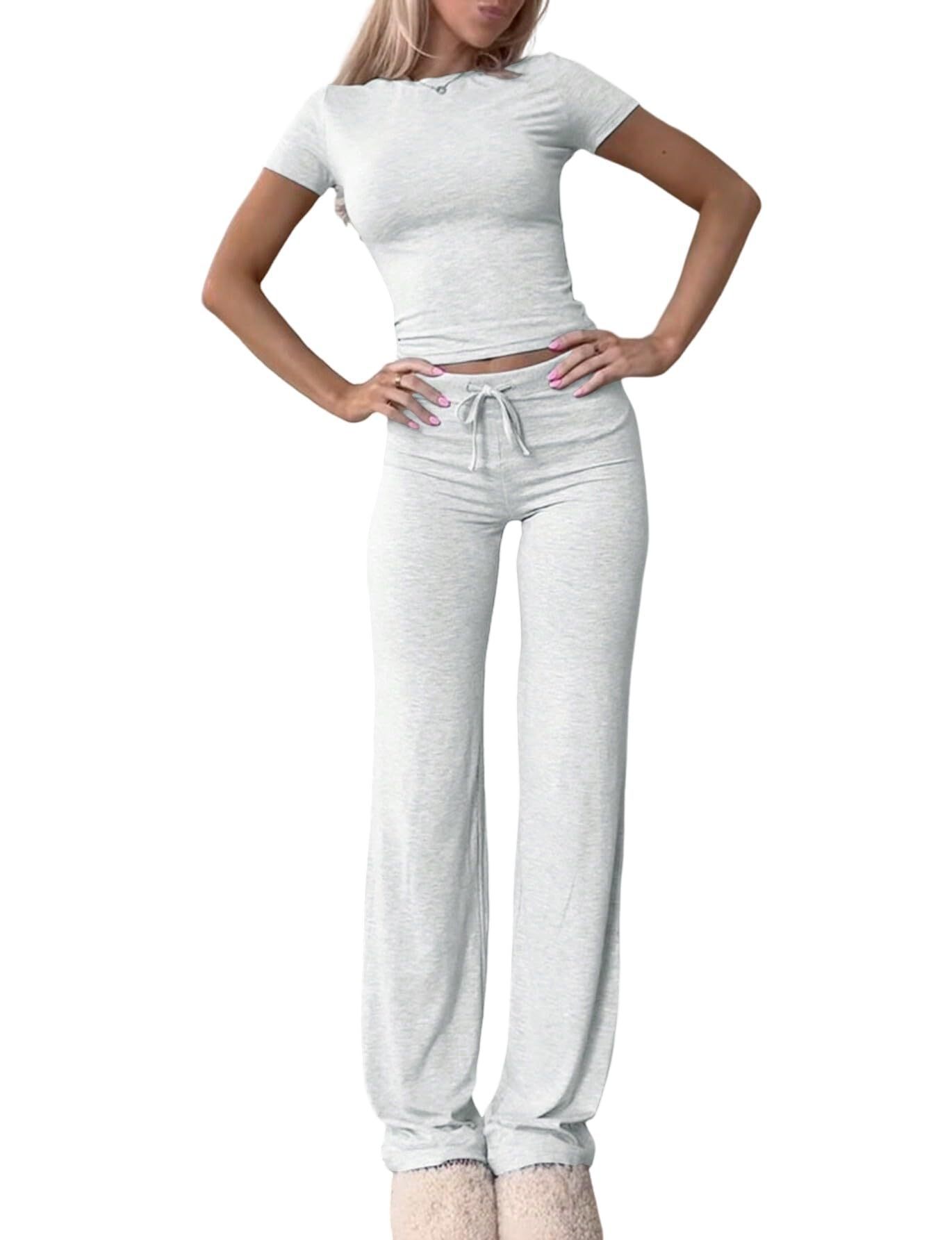 Women's Casual Two-Piece Set Short Sleeve Top & Long Pants
