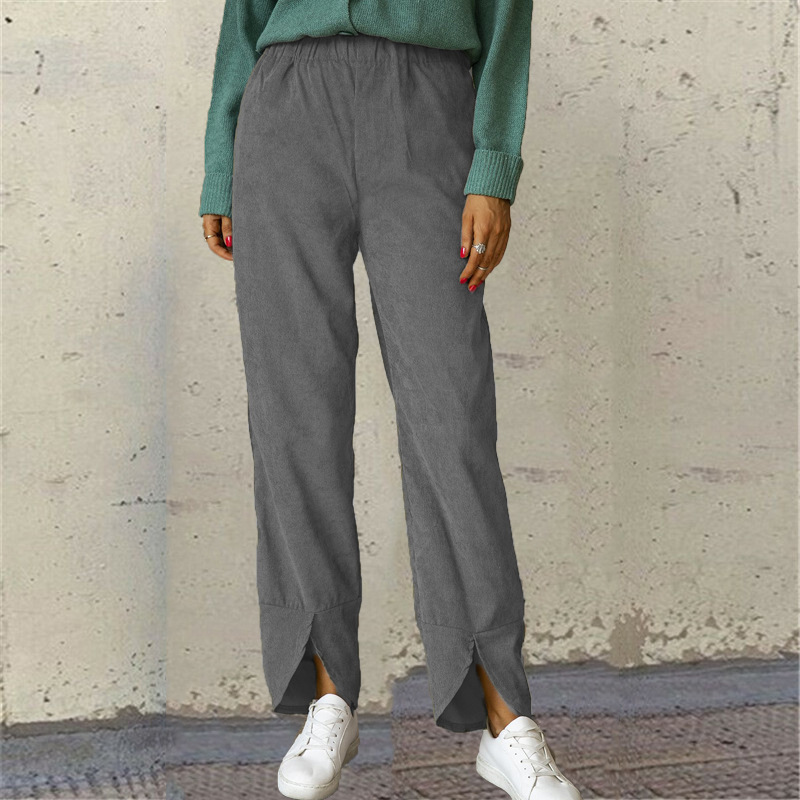Women's Corduroy Straight-Leg Pants with Elastic High Waist