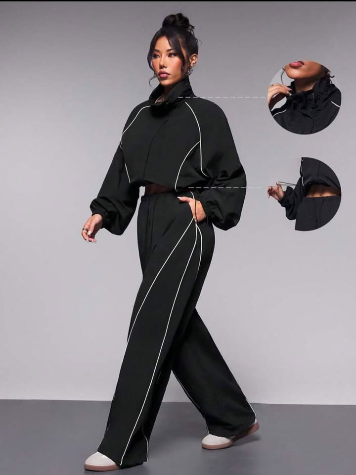Women's Colorblock Drawstring Track Jacket and Pants Set