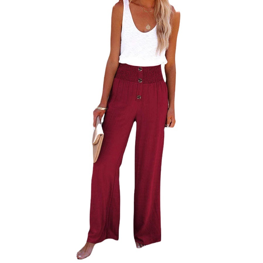 Women's Cotton-Linen Wide-Leg Pants High-Waist Loose Casual Trousers