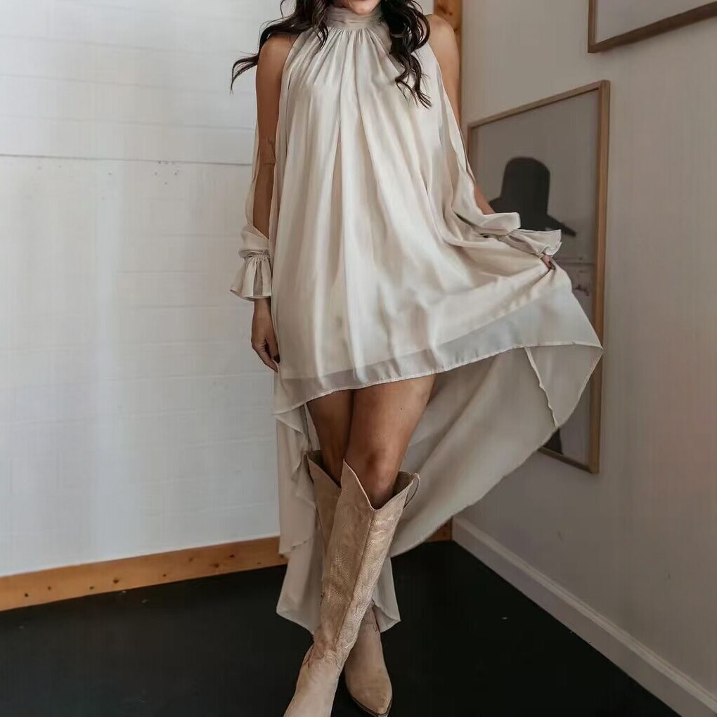 Purple High Neck Lace Panel Chiffon Maxi Dress