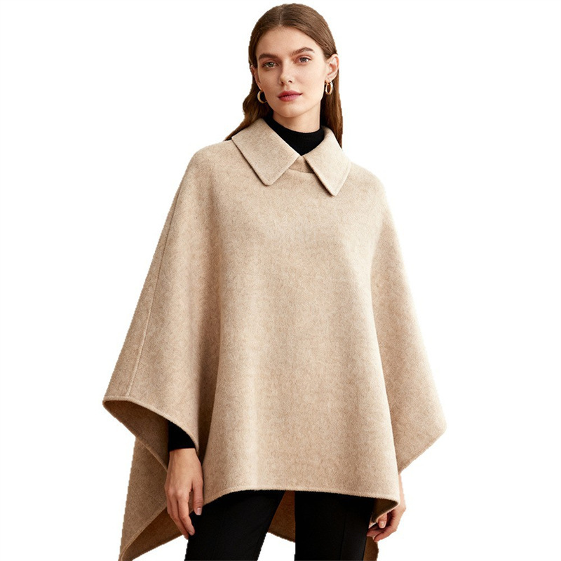 Women's Wool-Blend Long Cape Coat Slimming Elegant Cloak