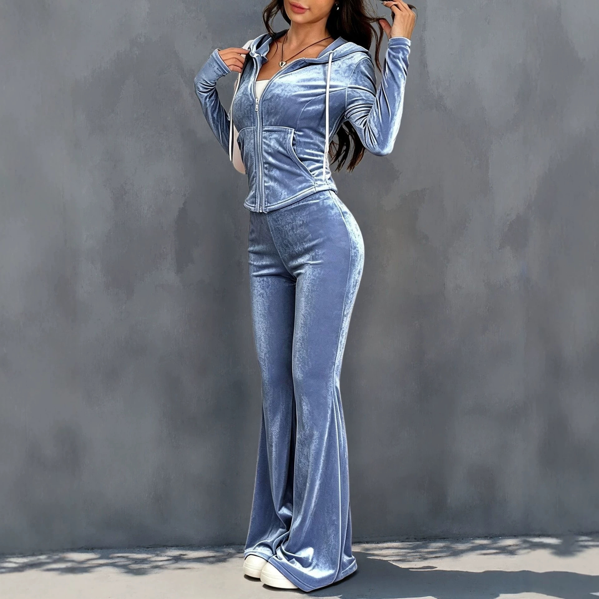 Solid Color Slim-Fit Waist-Cinching Two-Piece Pants Set