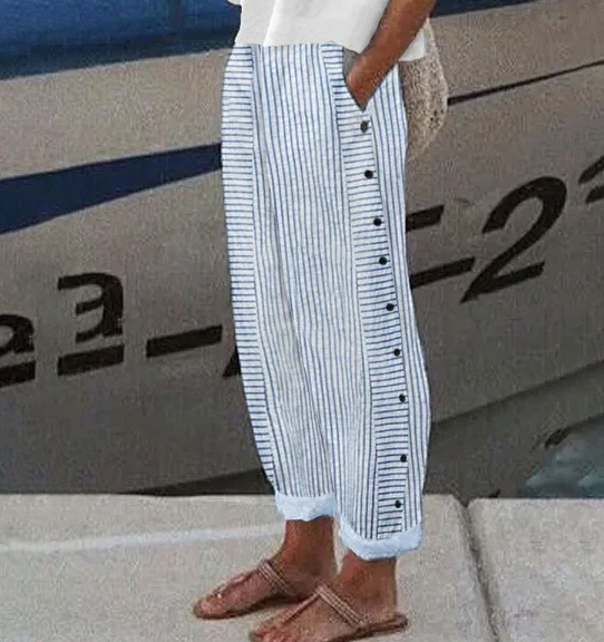 Women's Striped Cropped Skinny Pants Casual Slim Fit