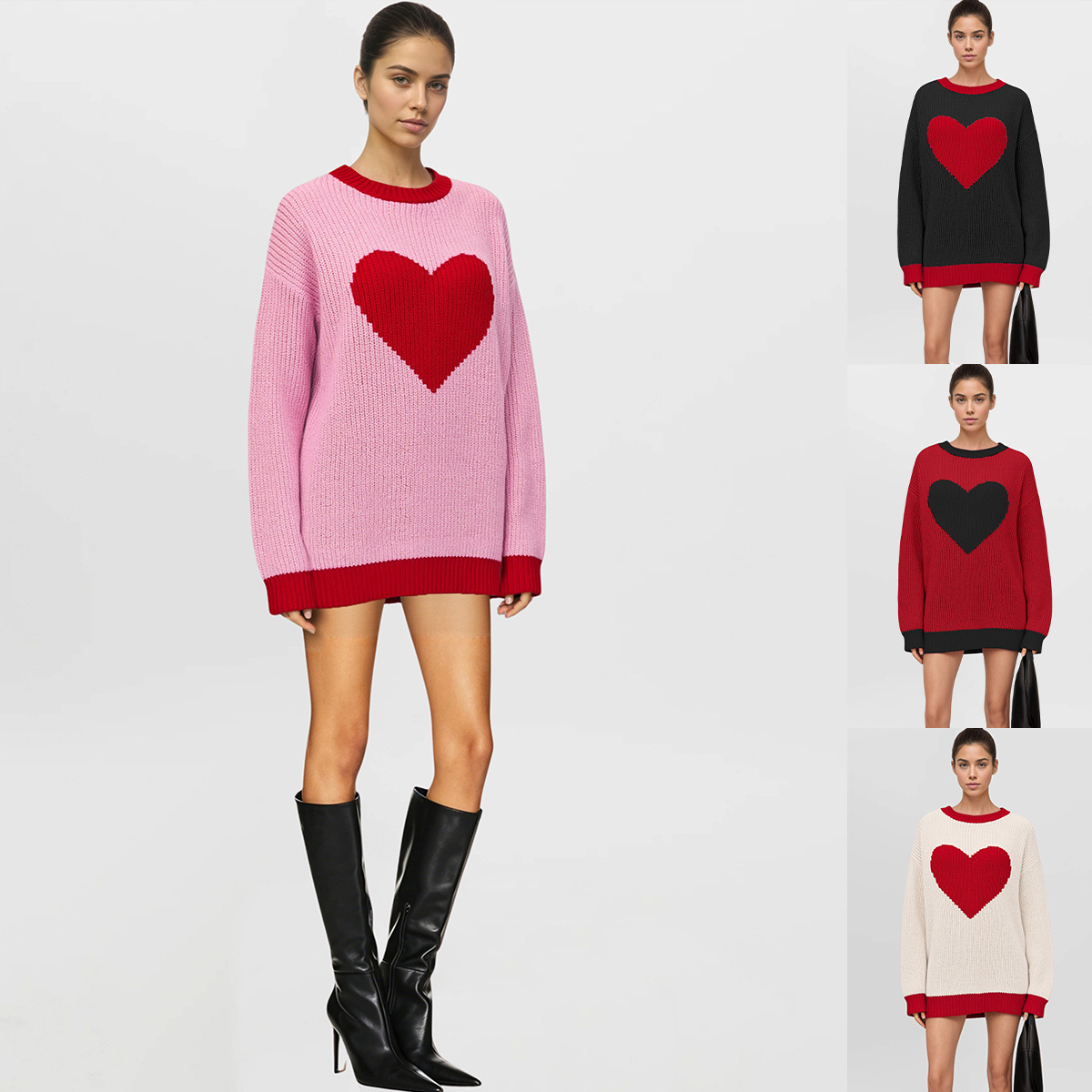Color-Block Knit Sweater Women's Loose Mid-Length Pullover