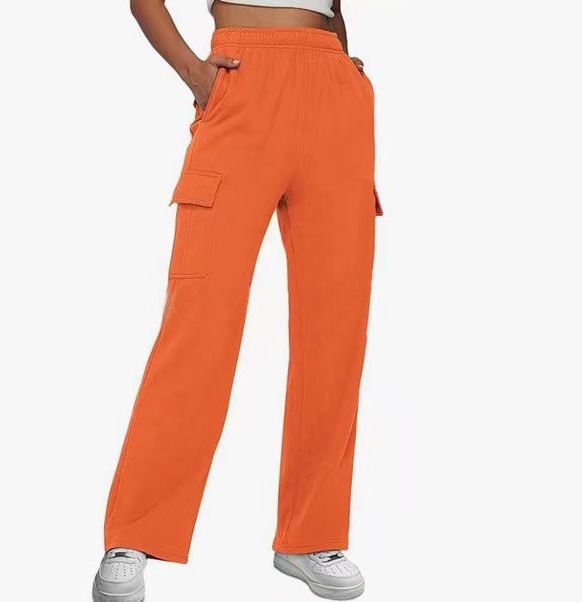 DESSUU Fleece-Lined Parachute Pants for Women Loose Straight Wide-Leg