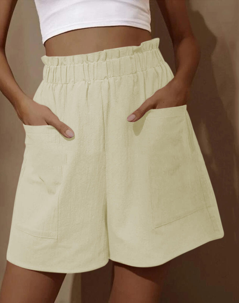 Cotton-Linen High-Waist Wide-Leg Shorts with Bubble Hem