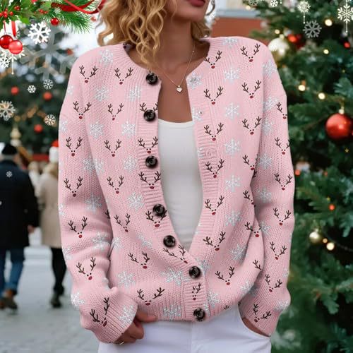 Women's Winter Forest Snowman Print Button Cardigan Sweater