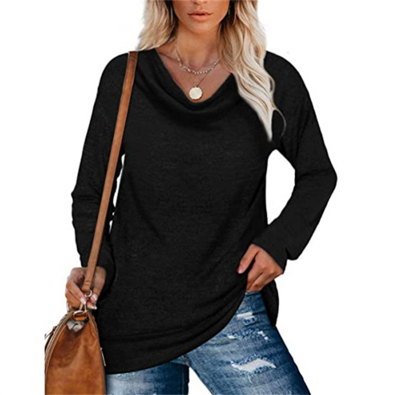 Women's Casual Long Sleeve Cowl Neck Midi Tunic Top Plus Size Patchwork Knit