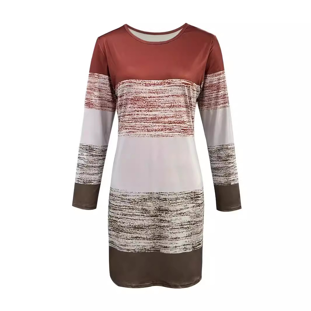 Floral Print Loose Fit Midi Dress Long Sleeve Round Neck Pullover
