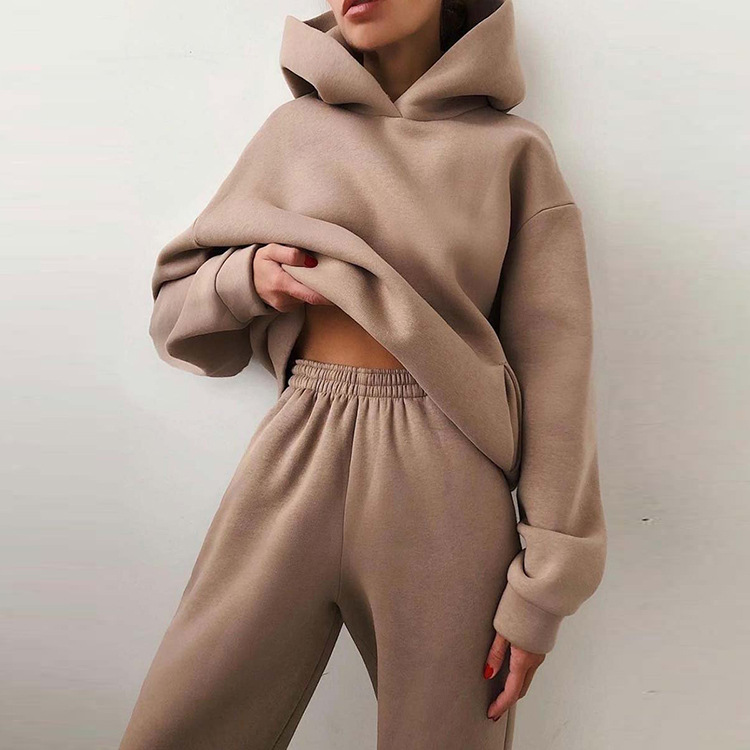 Women's Solid Hoodie and Pants Set Casual Two-Piece