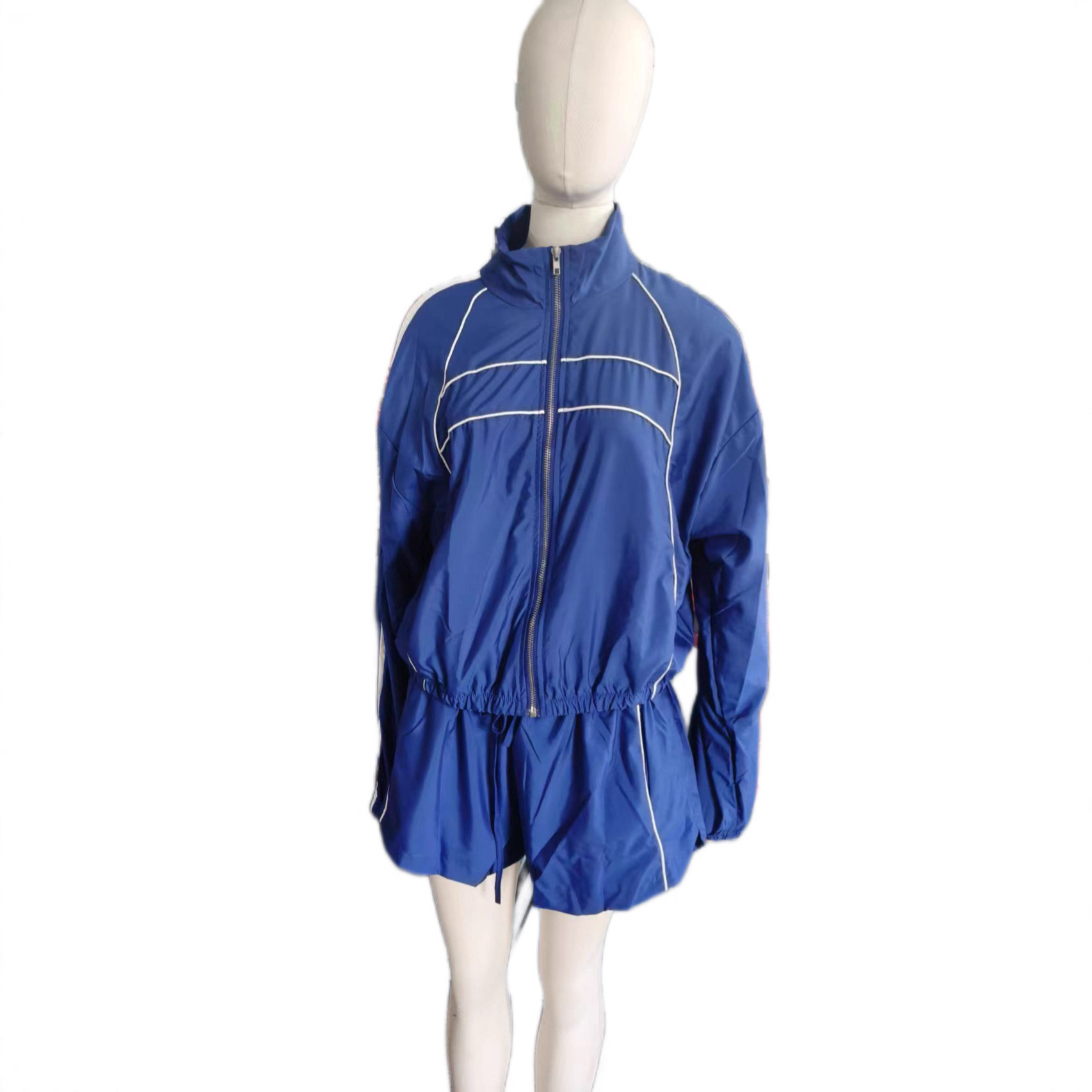 Women's Sexy Long Sleeve Zip Colorblock Ribbon Shorts Two-Piece Set