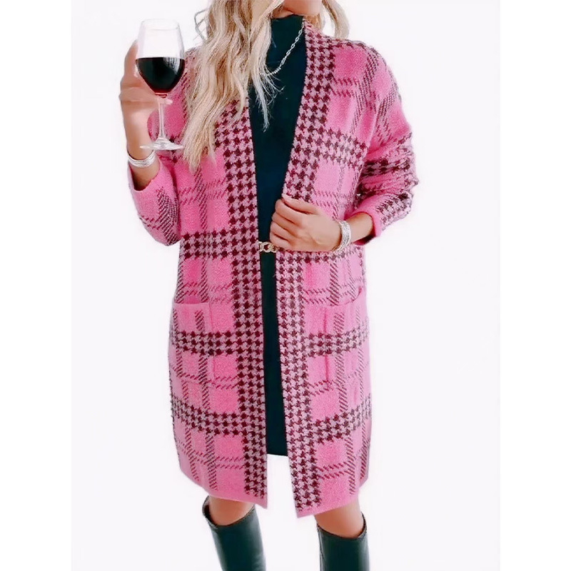Houndstooth Long Knit Cardigan
