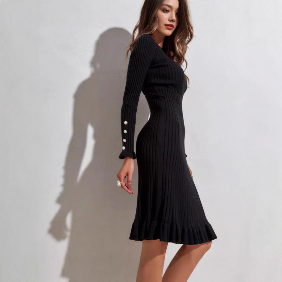 Women's Midi Mermaid Sweater Dress Long Sleeve Knit