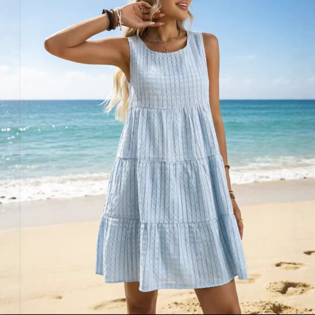 Ruffled Sleeveless Plaid A-Line Midi Dress