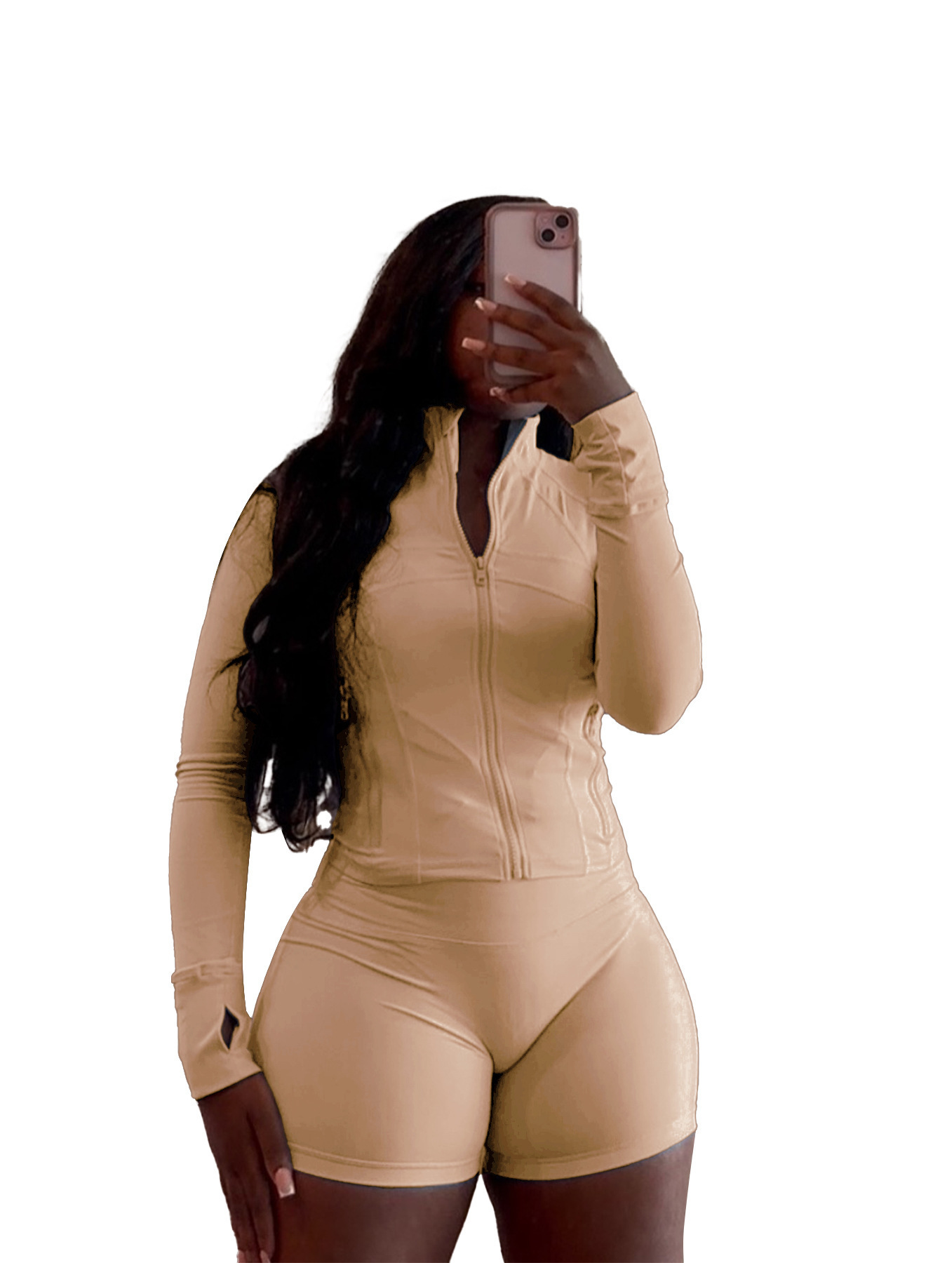 Women's Sexy Slim Fit Long Sleeve Top and Shorts Two-Piece Set