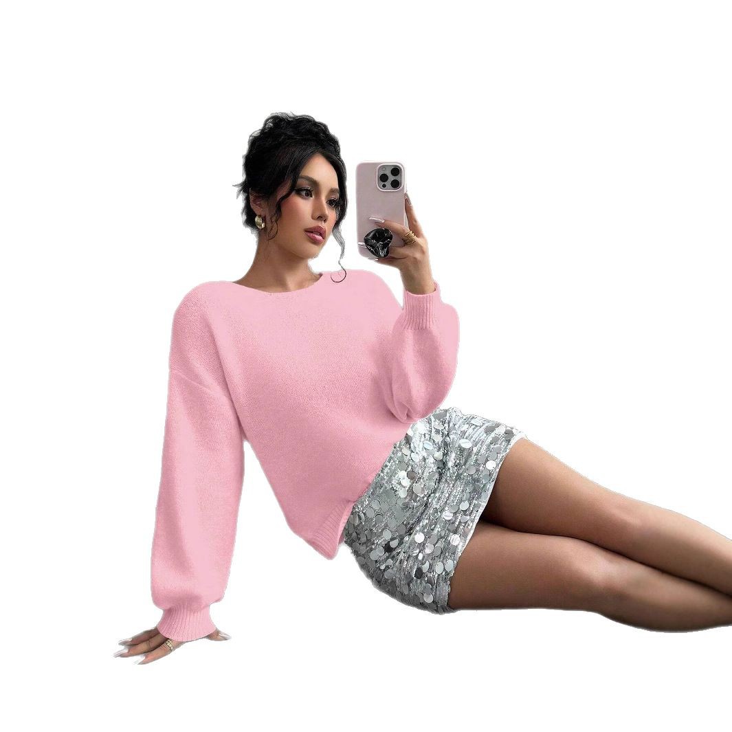 Sequin Bow Loose Long-Sleeve Knit Cardigan Sweater