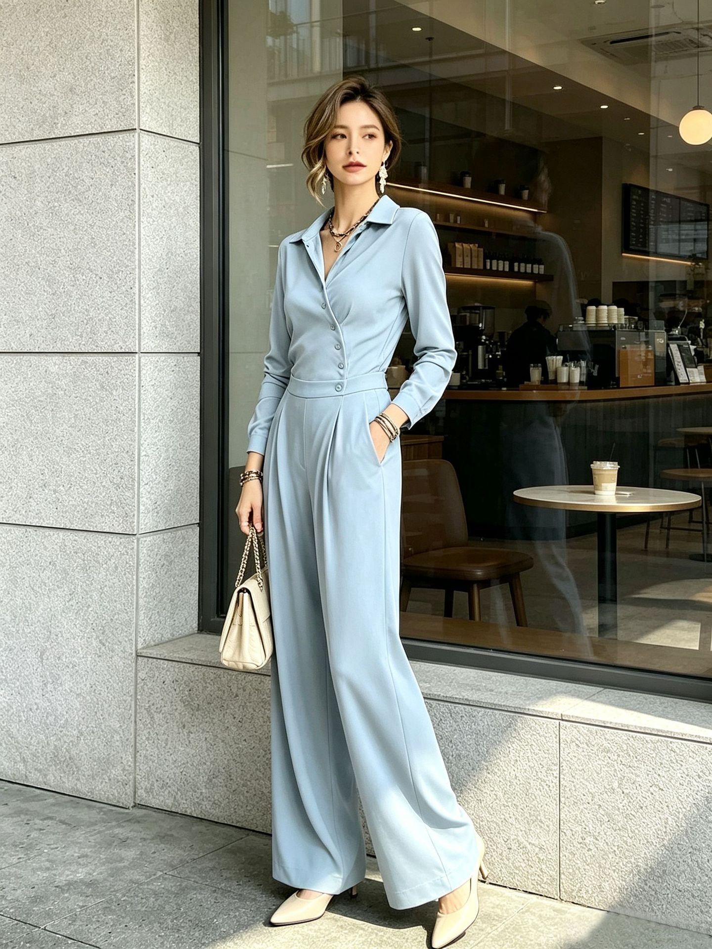 Minimalist High-Waist Long-Sleeve Jumpsuit