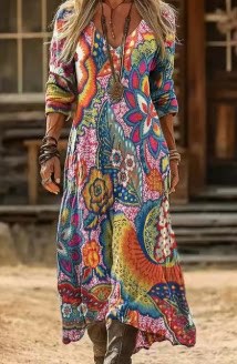 Women's Ocean Floral Print Ruched Midi Dress