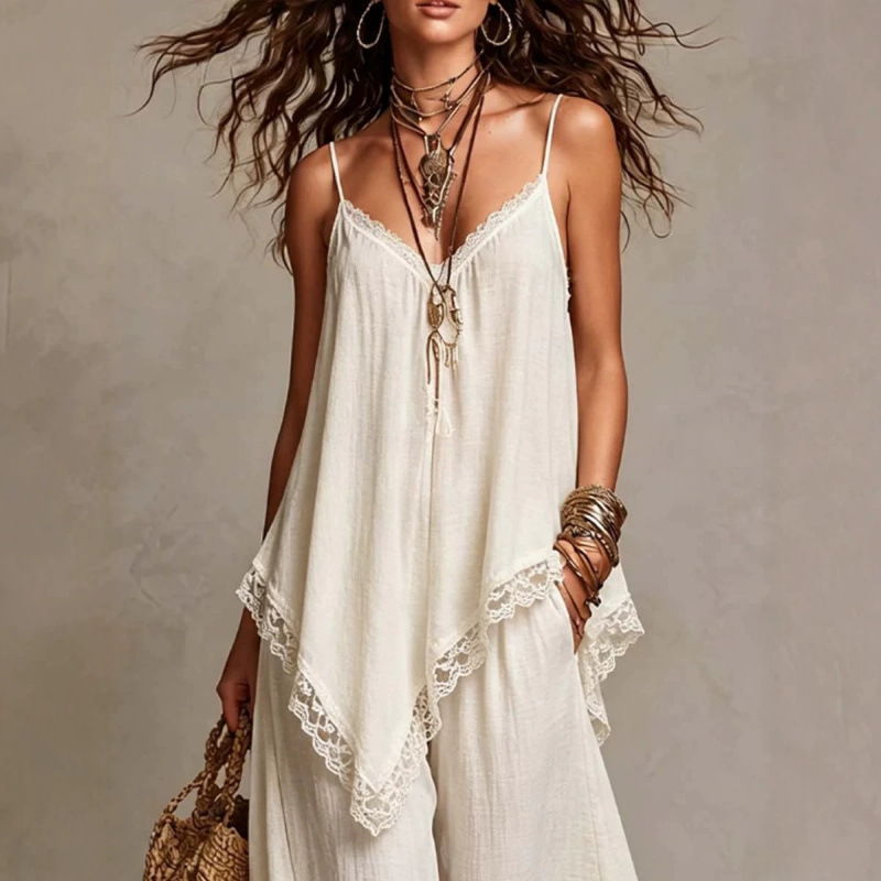 Bohemian Sleeveless Wide-Leg Pants Set