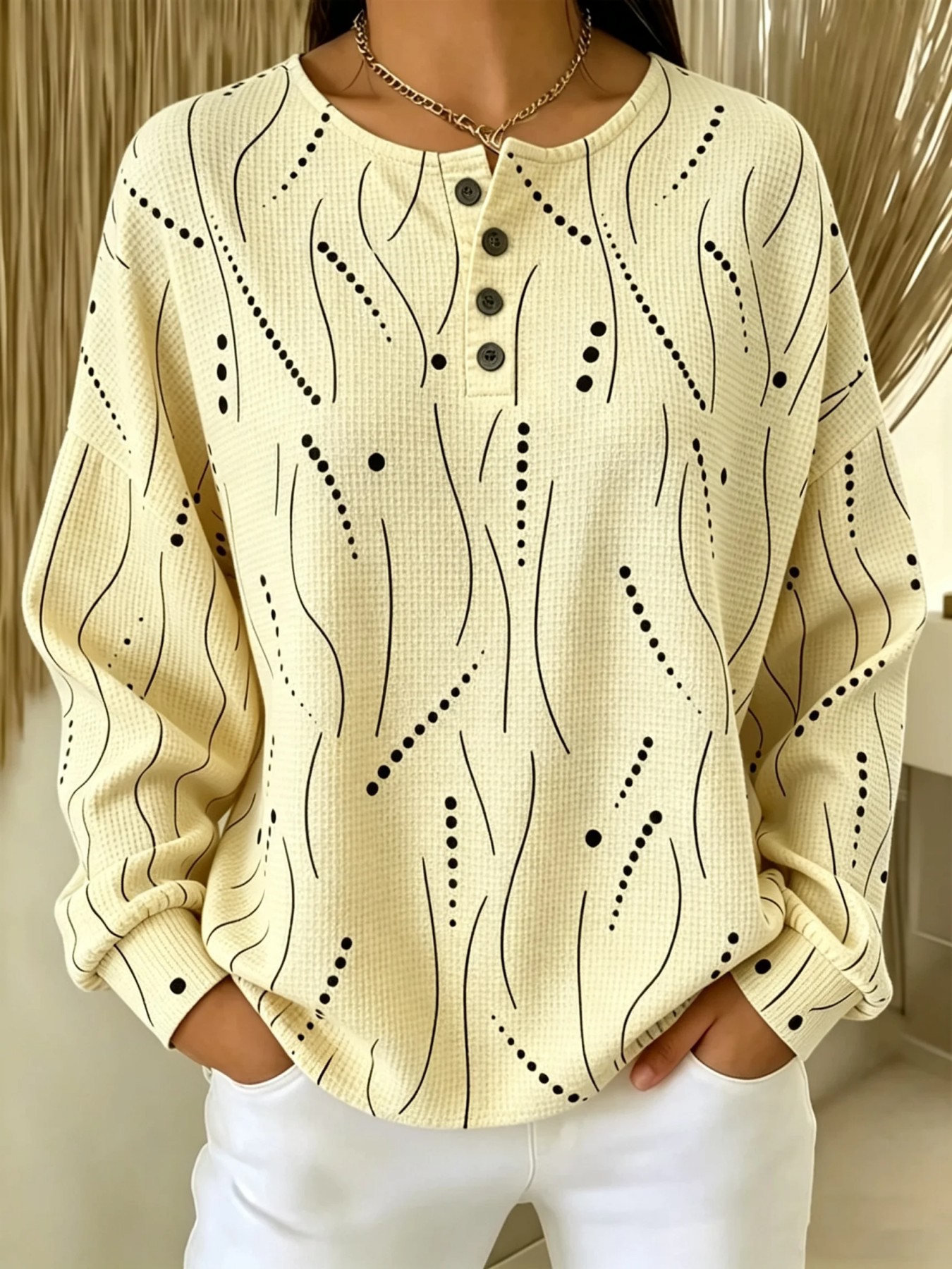 Women's Retro Polka Dot Print Button Sweatshirt
