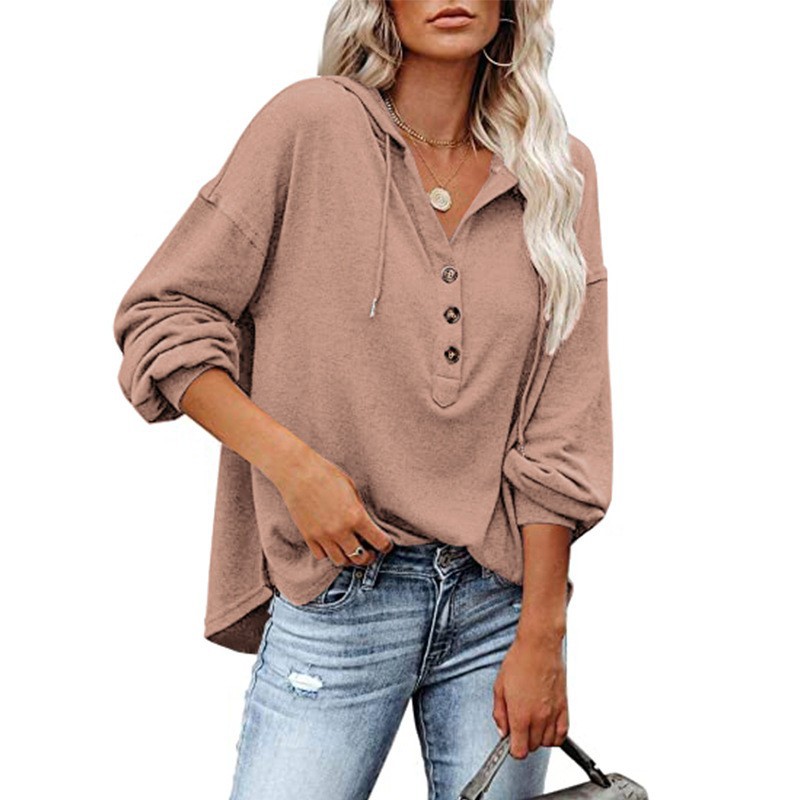 Women's Casual Loose Solid Color Hooded Sweatshirt