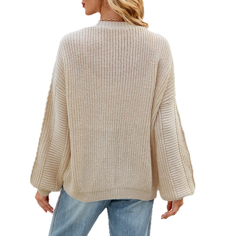Women's Lazy Style Loose Cable Knit V-Neck Cardigan Sweater