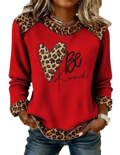 Women's Heart Leopard Print English Waffle Graphic Sweatshirt