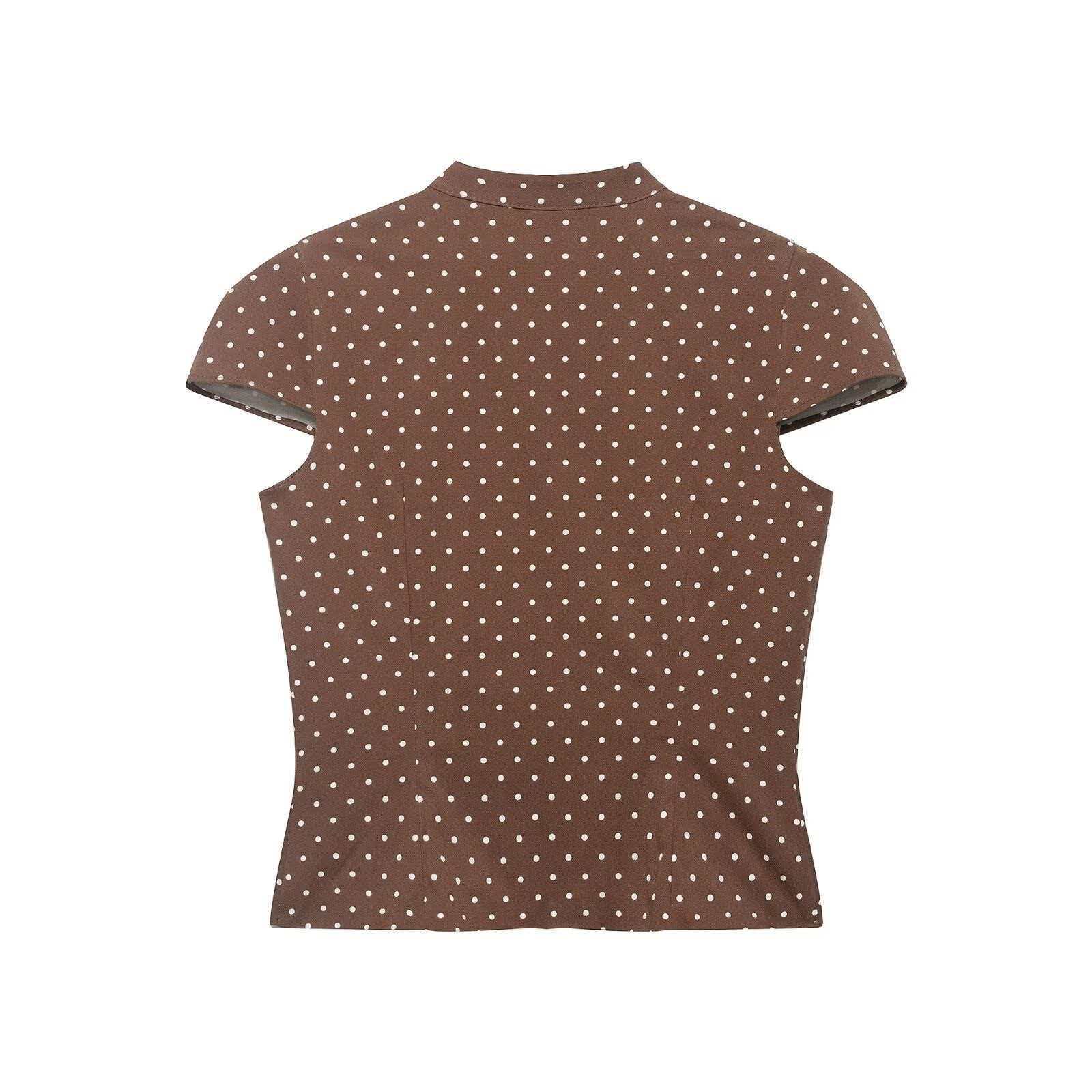 Women's Summer Polka Dot Shirt and High-Waist Double-Breasted Shorts Set
