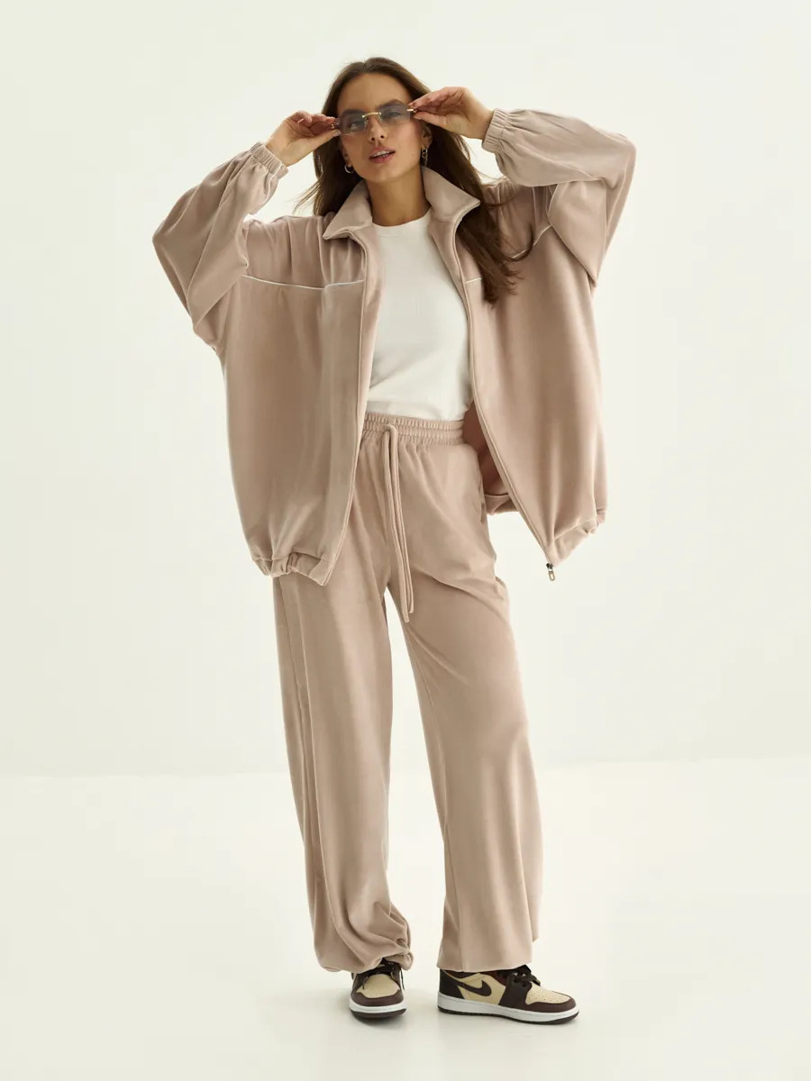 Women's Casual Long Sleeve Zip-Up Collared Tracksuit Set