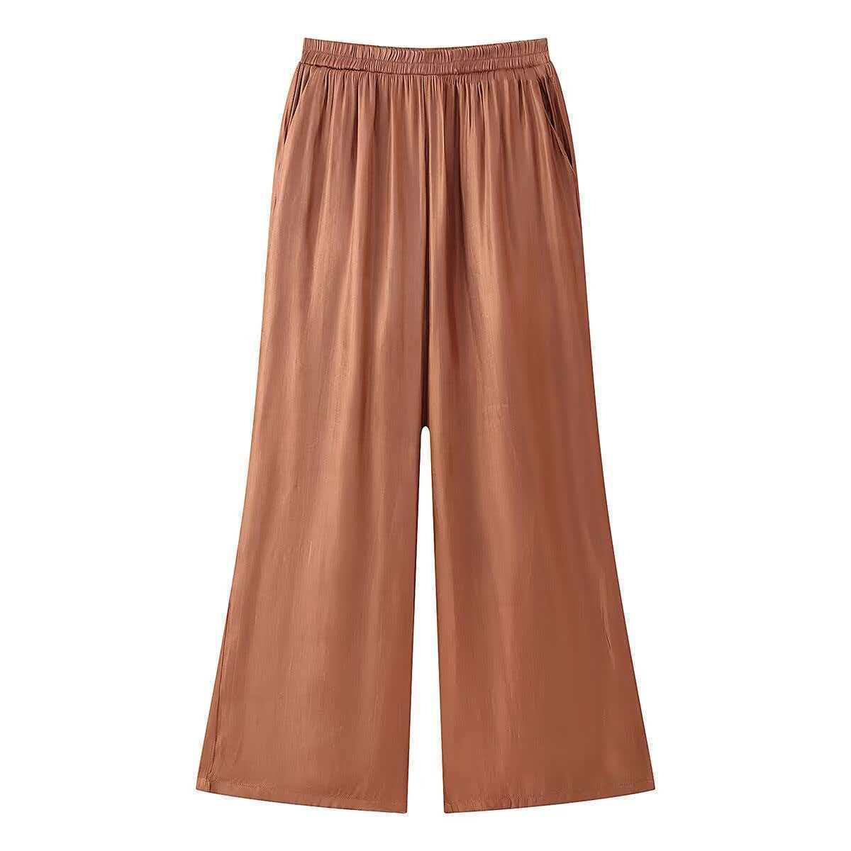 Women's Tencel Drawstring Shirt and Wide-Leg Pants Set