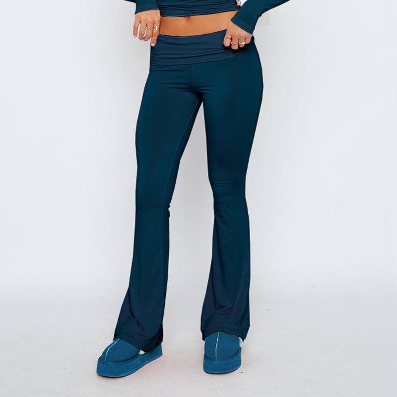 Women's Low-Rise Flare Pants Set Casual Slimming Solid Color