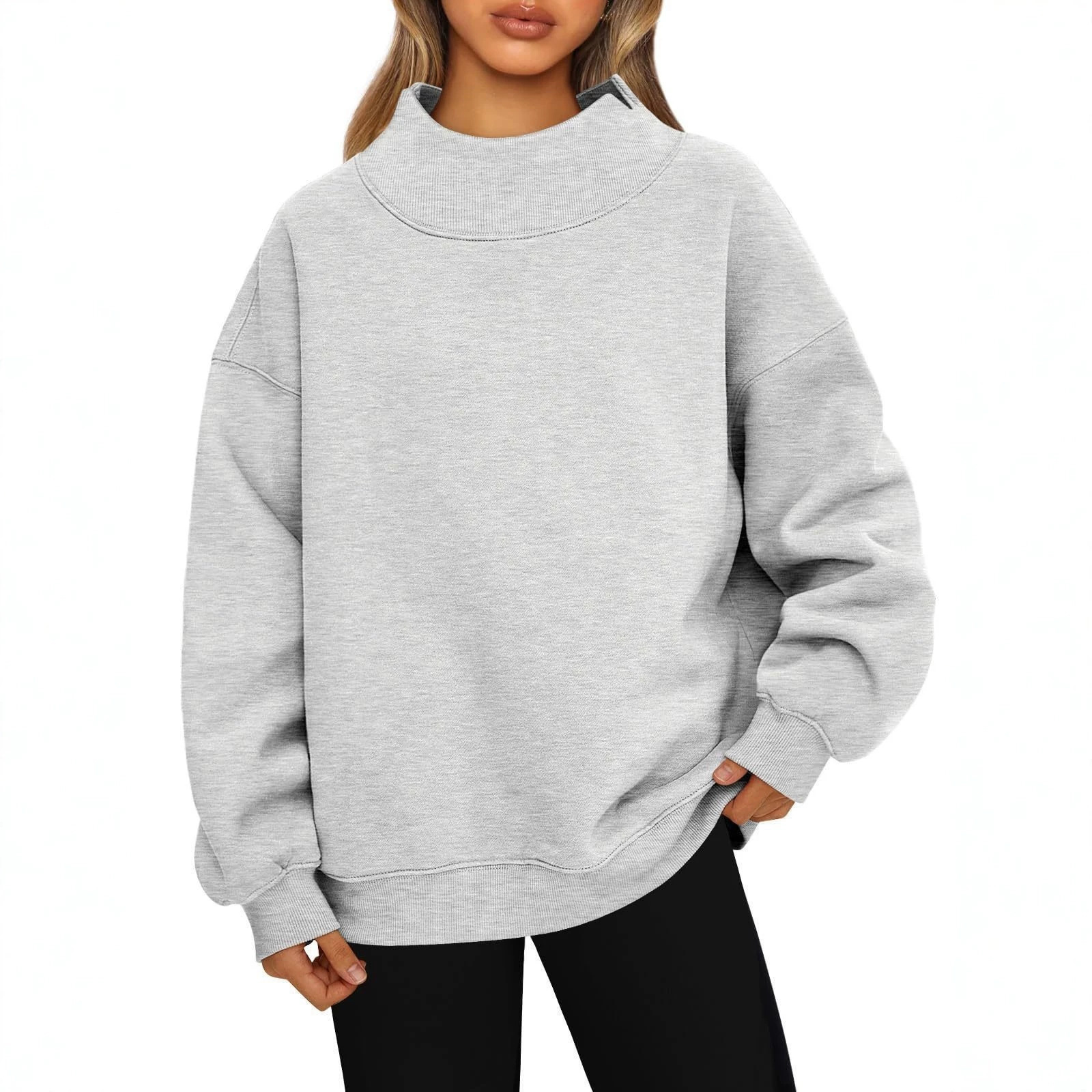 Loose Solid Color Turtleneck Long Sleeve Sweatshirt for Women