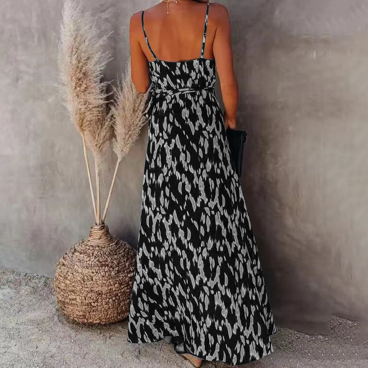 Women's Sleeveless Slit Midi Dress with Zebra Print