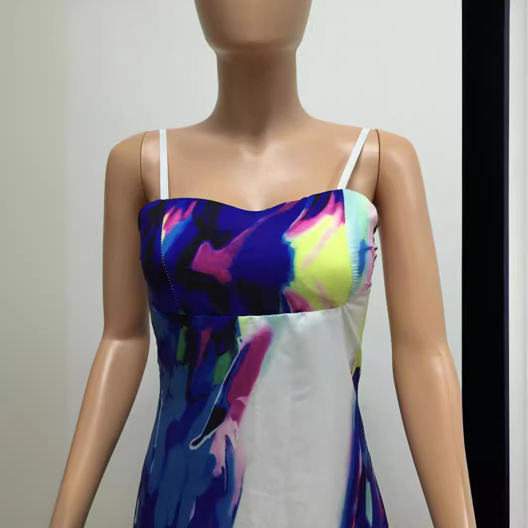 Women's Strapless Off-Shoulder Digital Print Maxi Dress with Waist