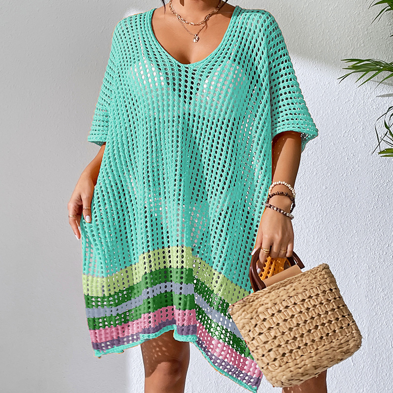 V-Neck Open-Knit Beach Cover-Up